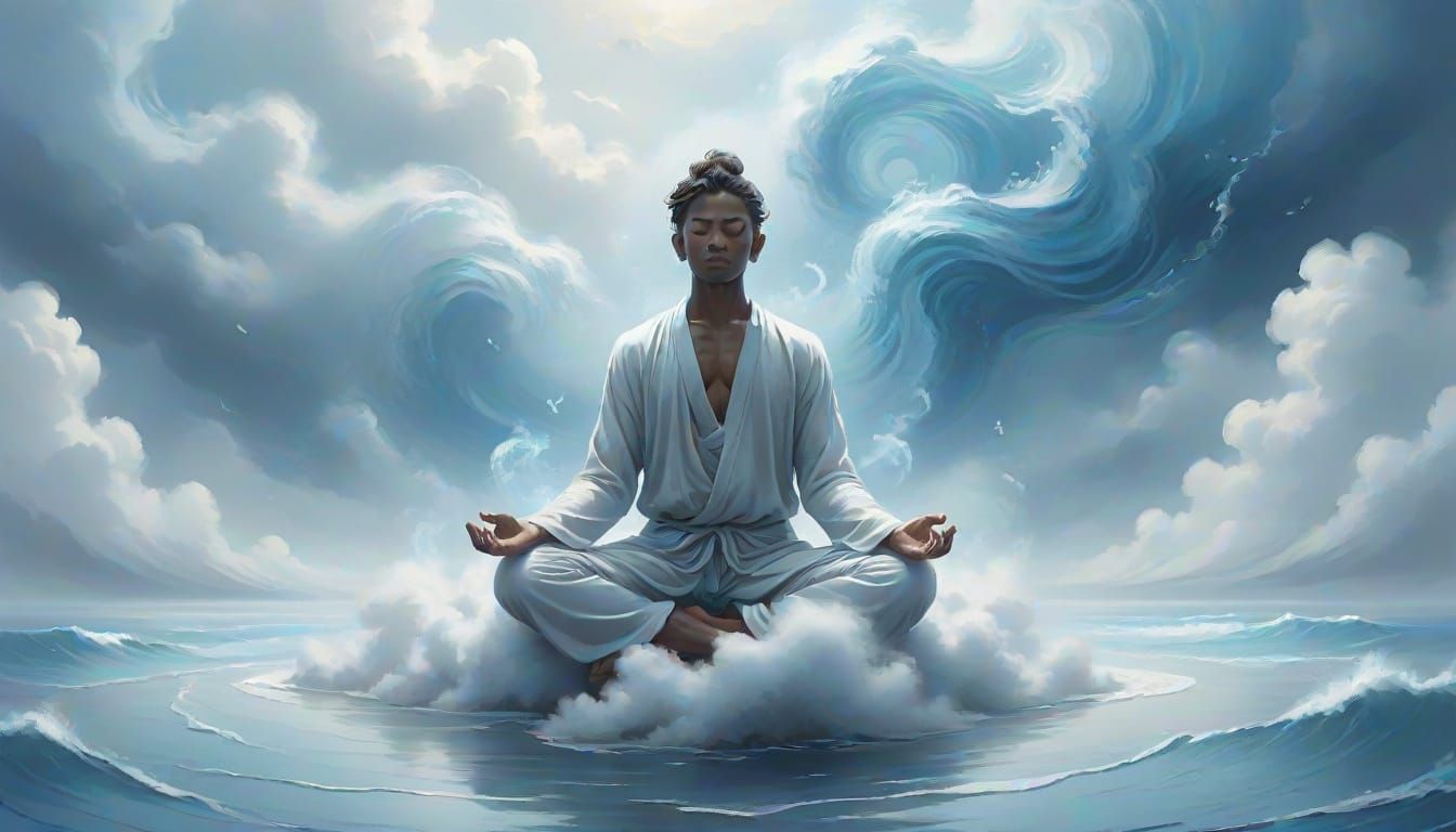 Serene Cloud Meditation on a Tranquil Shore