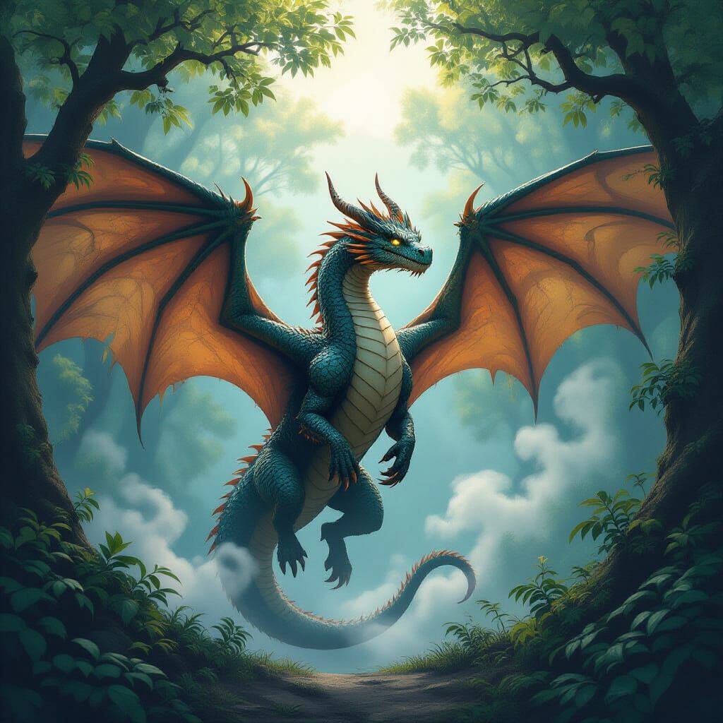 Dragon Entangled in Shimmering Web: Epic Fantasy Art