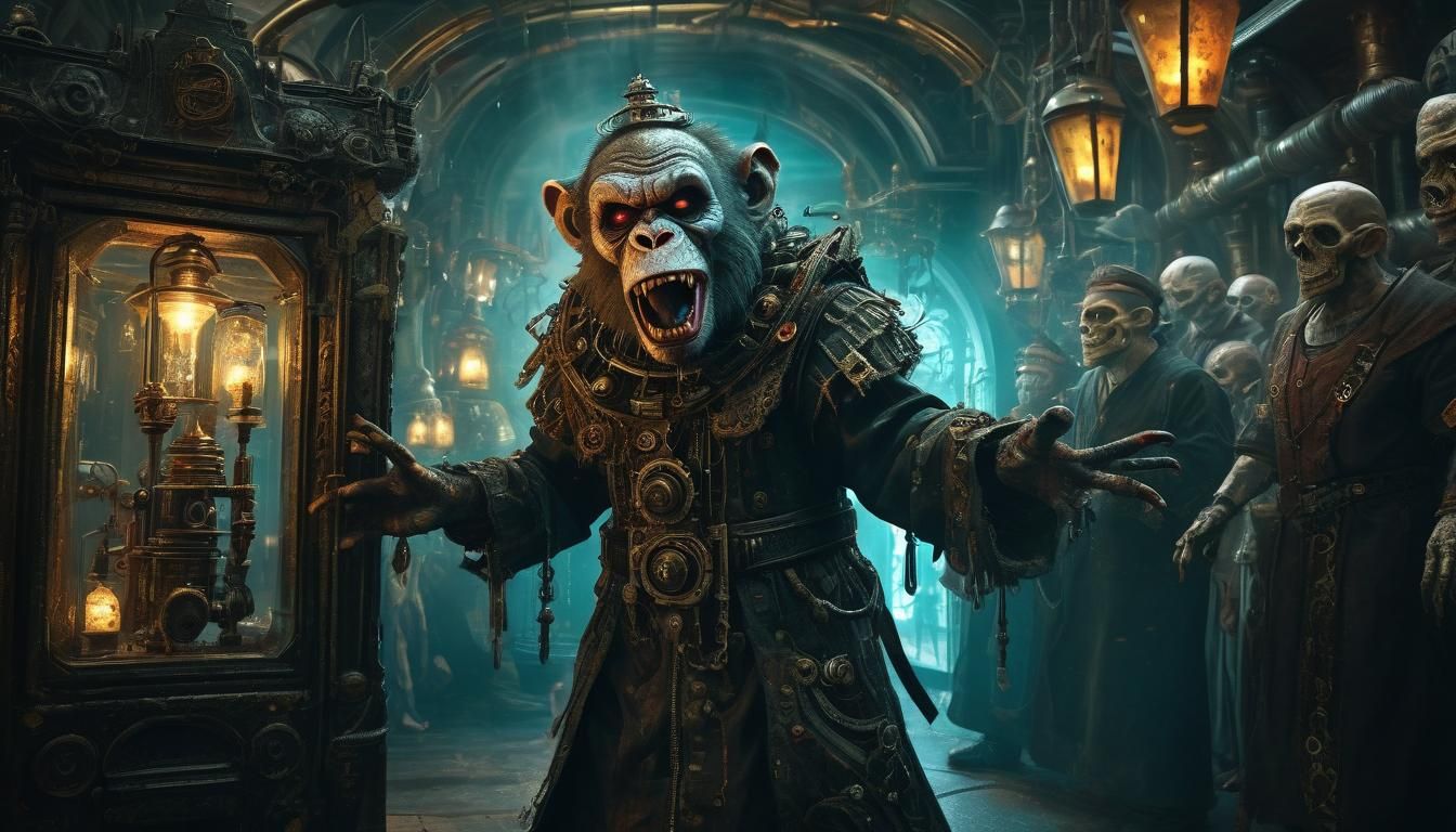 Surreal Zombie Monkey Demon in Steampunk Dreamscape