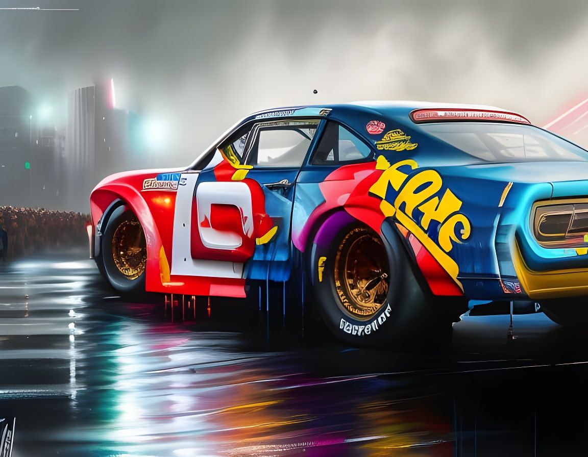 Ford_Falcon tunning for nascar race, racing under rain, WLOP, tom bagshaw, Photo Taken on Nikon D750, Scenic, Hyper-Real...