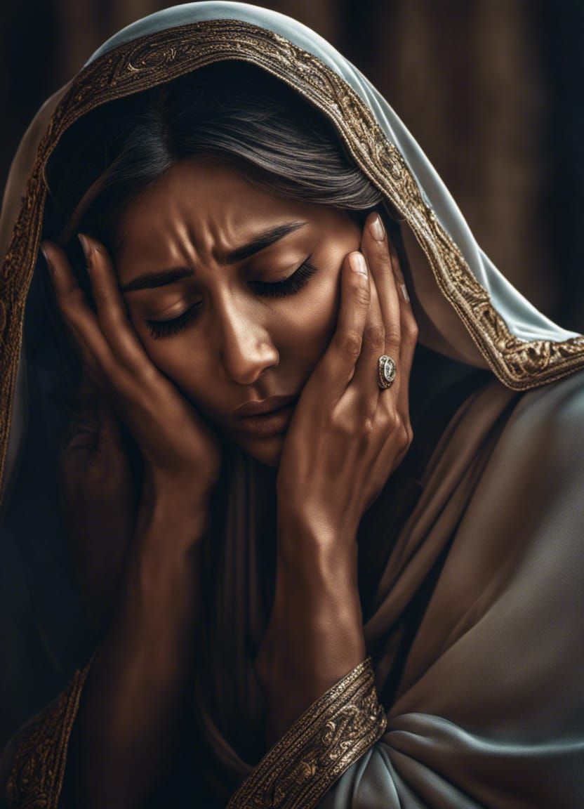 Hyperrealistic Portrait of a Woman in Grief