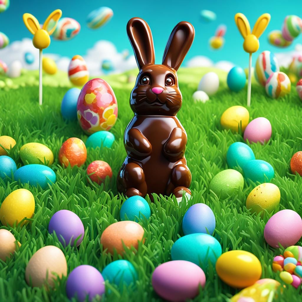 Colorful 3D Easter Bunny in Candy Land
