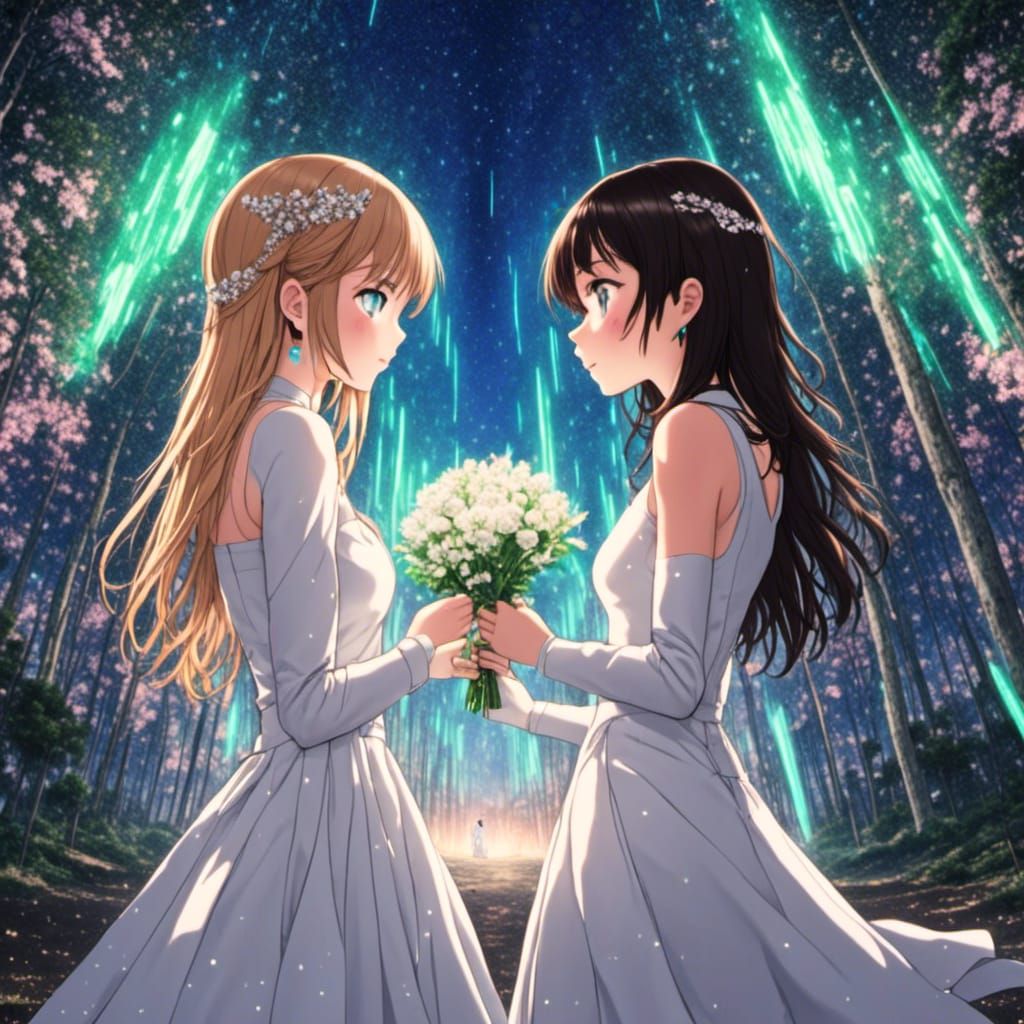 Two Women Kissing in a Cyberpunk Anime Style