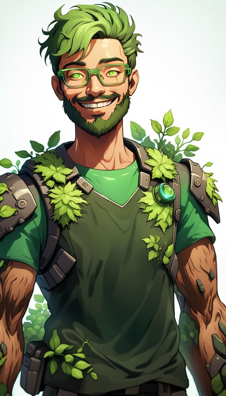 Heroic Wood-Textured Mech with Glowing Fruit