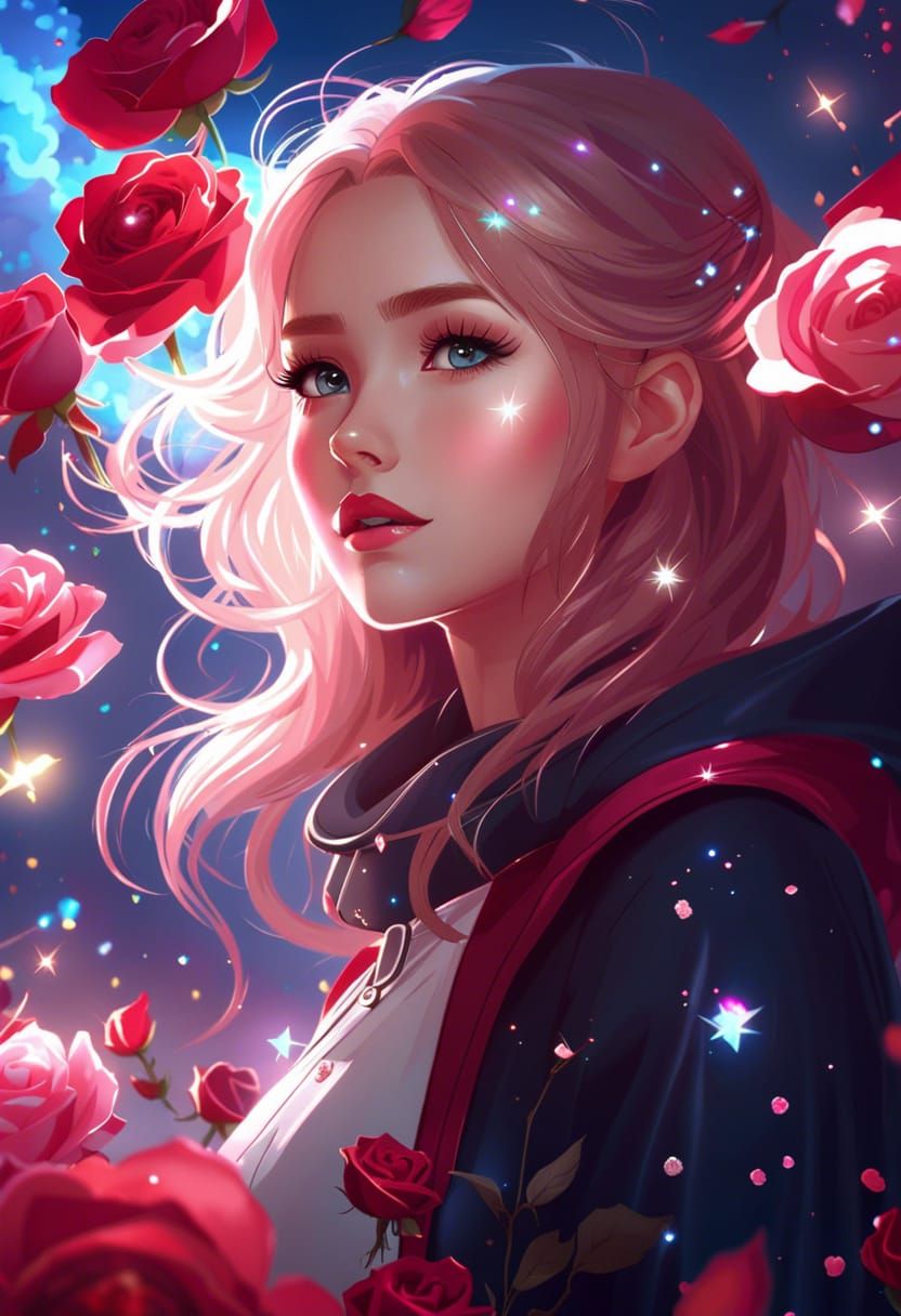 Cute Girl with Sparkling Eyes in Digital Illustration