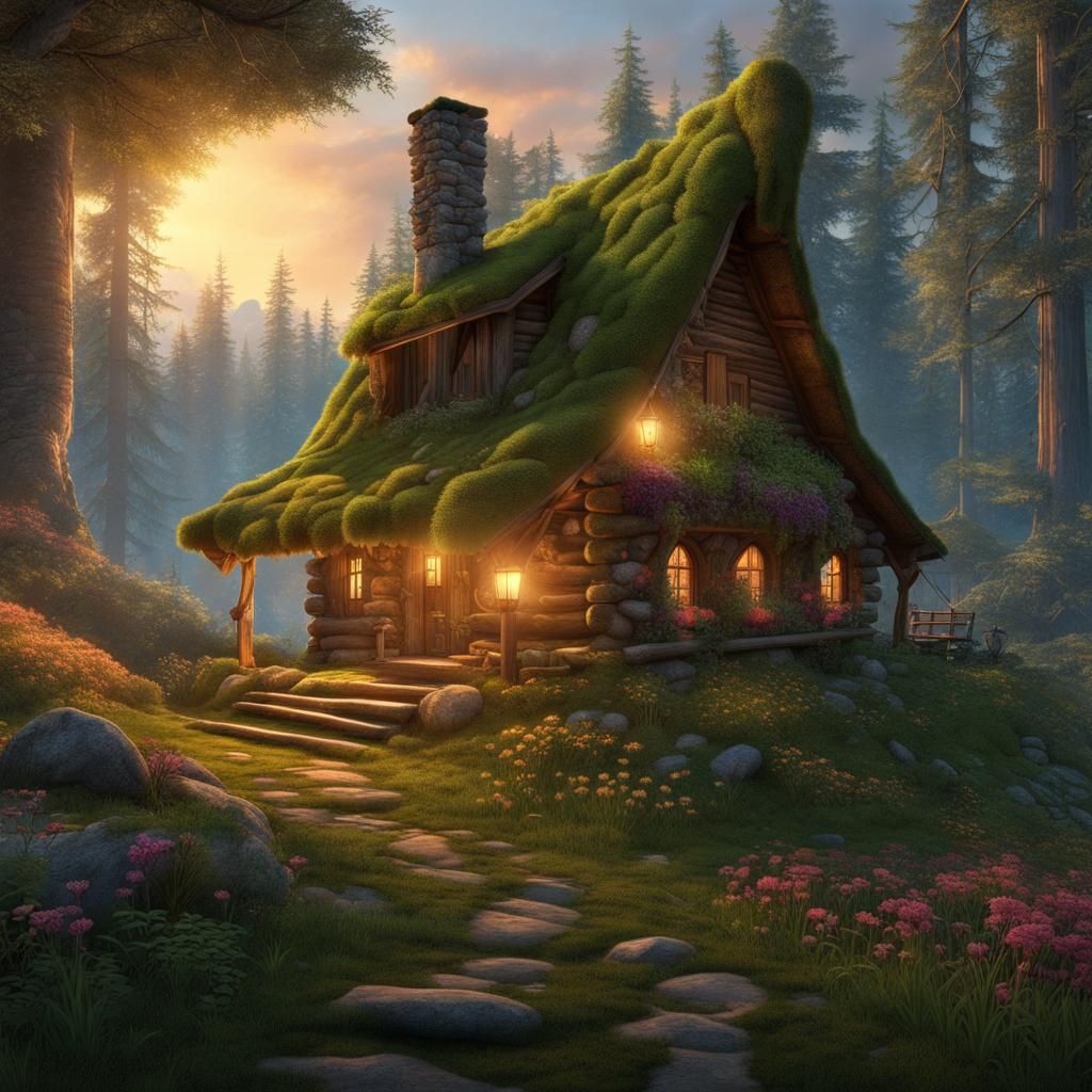 Cozy Mossy Cabin in Lush Forest