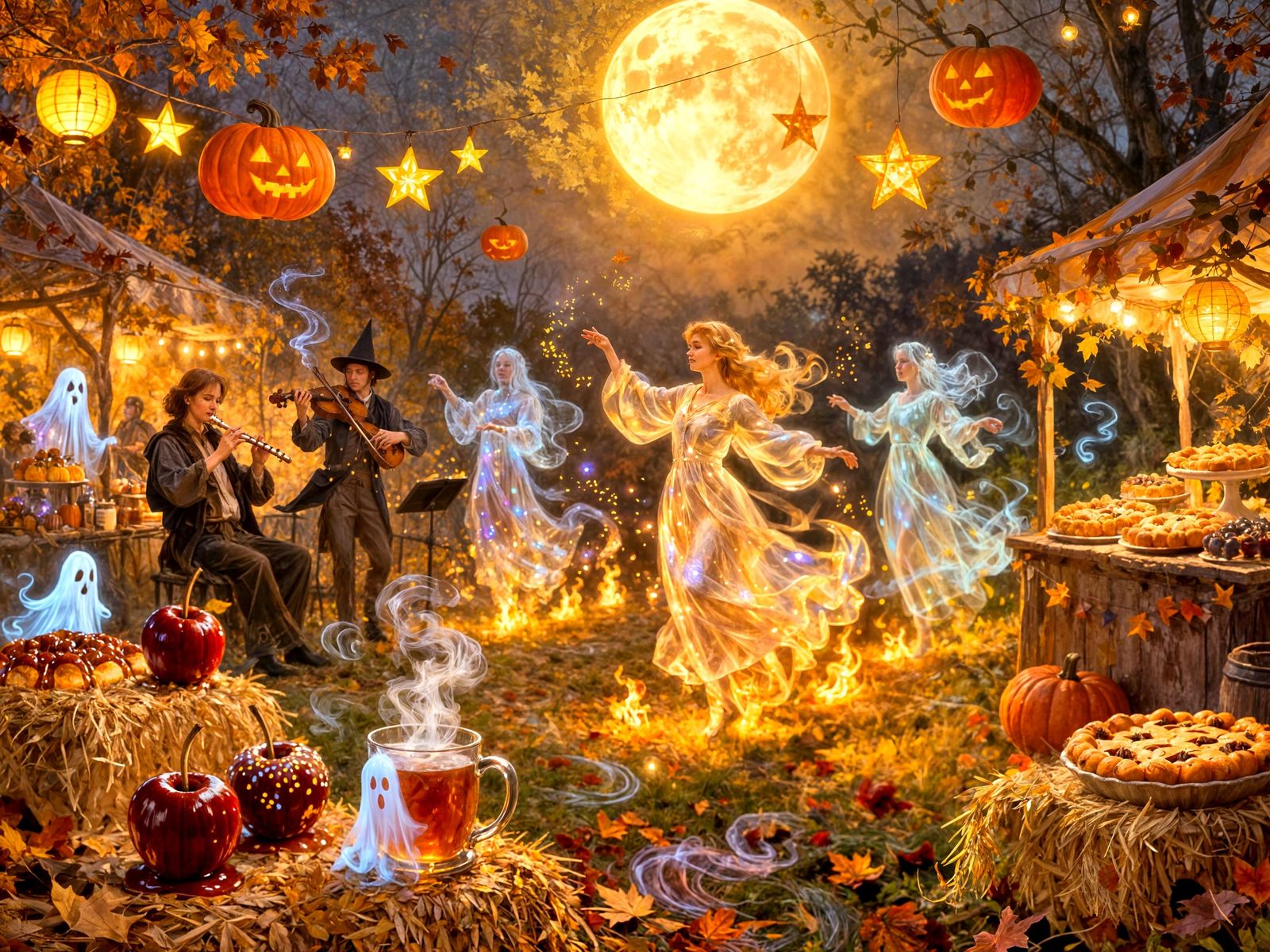 Whimsical Haunted Harvest Festival Under Golden Moon
