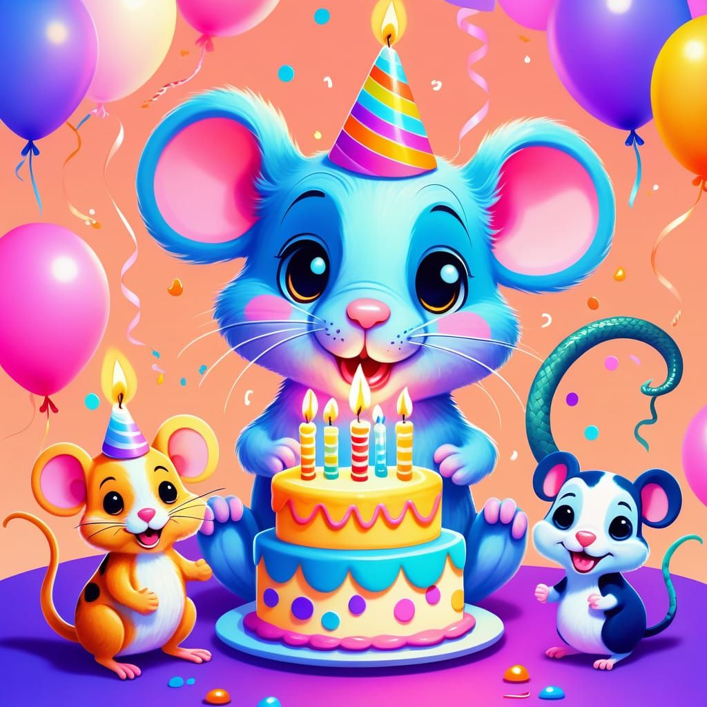Whimsical Mouse Birthday Party Illustration