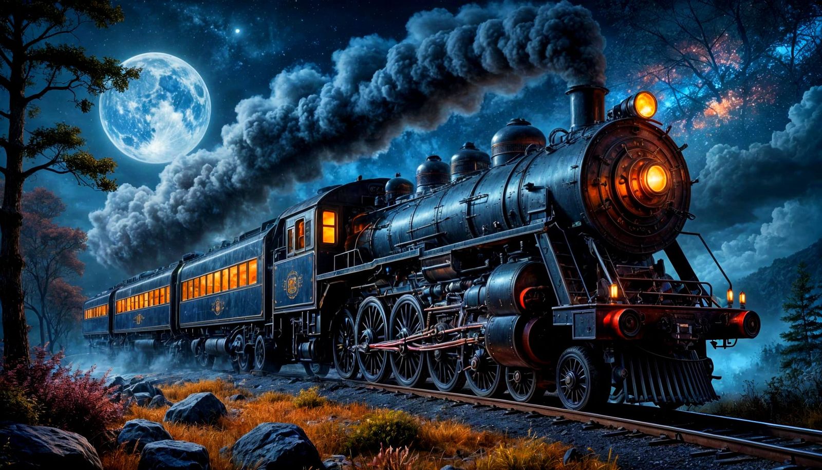 Surreal Fantasy Locomotive in Cosmic Dreamscapes