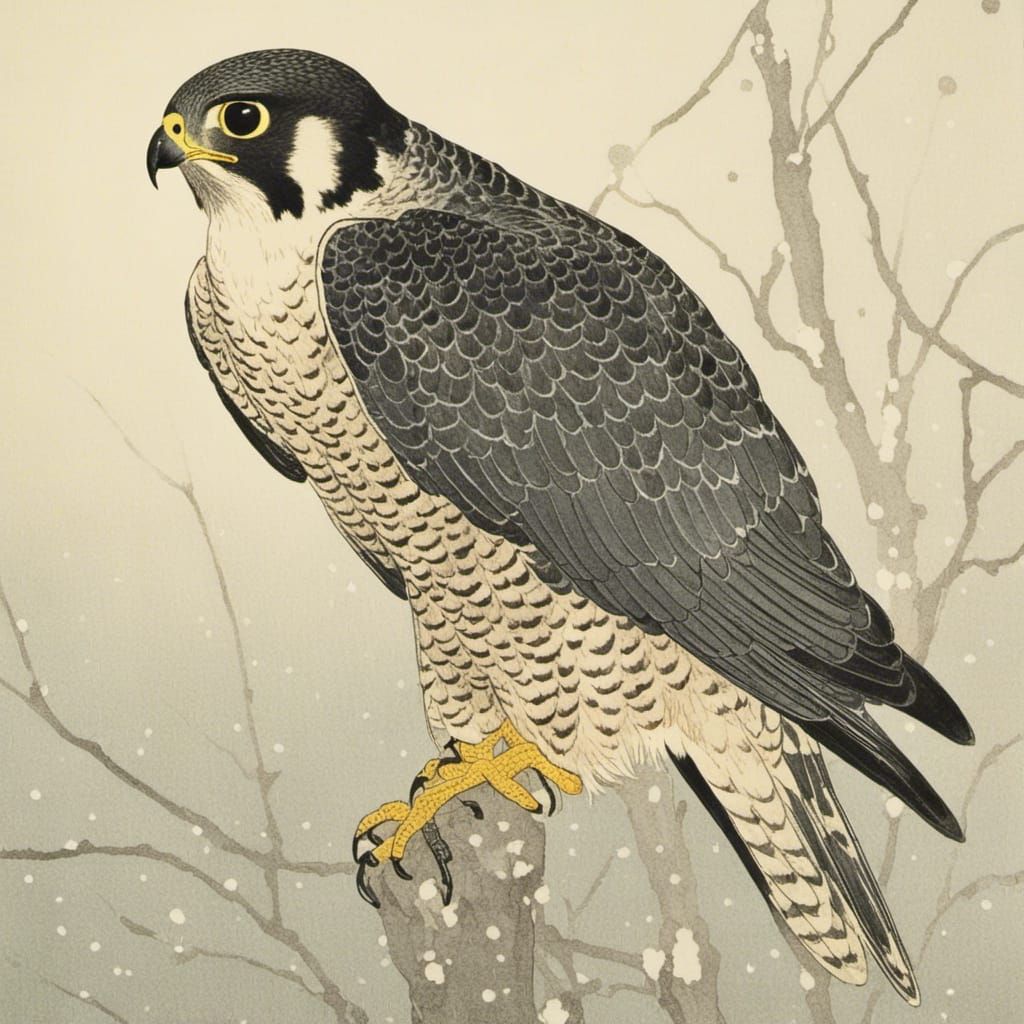 Peregrine Falcon in Japanese Art Style
