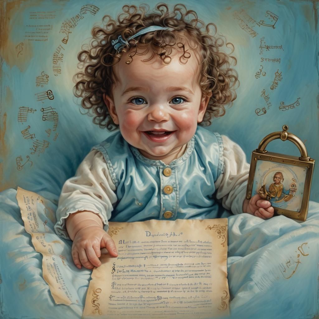 Baby Portrait with Scroll, Fantasy Concept Art