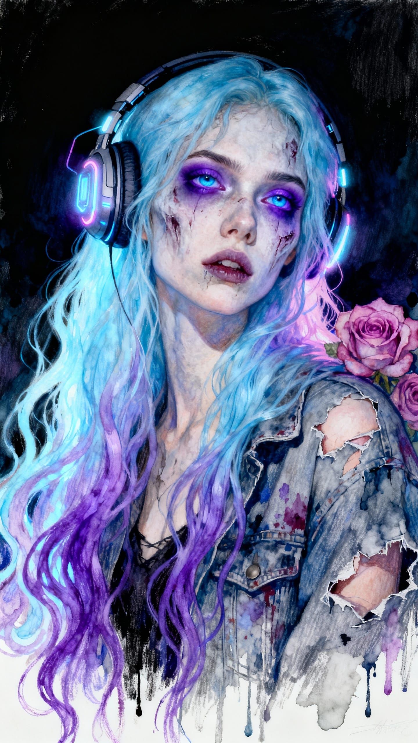 Boho-Gothic Woman with Luminescent Hair
