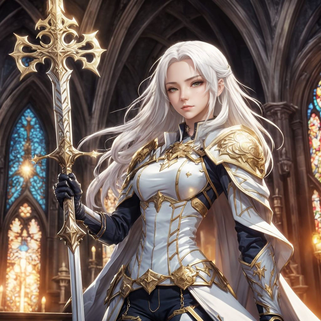 Anime Female Hero in Fantasy Church