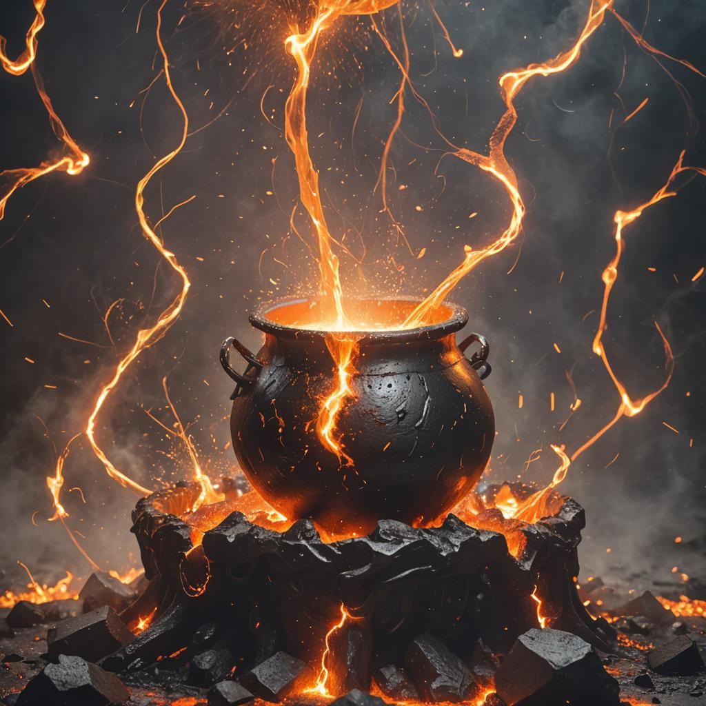 Dramatic Witch's Cauldron of Molten Metal in 3D