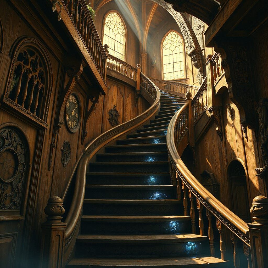 Ethereal Wooden Stairway to Heaven with Runes