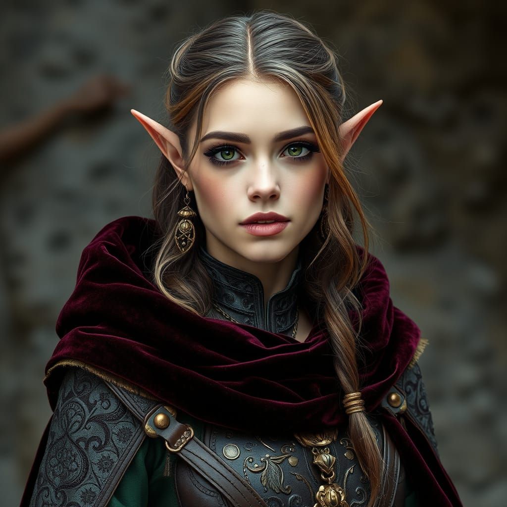 Photorealistic Half-Elf Woman in Medieval Attire
