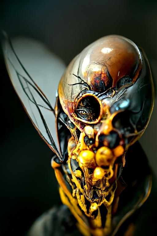 Necrotic Wasp Demon Portrait in Dark Surrealist Style
