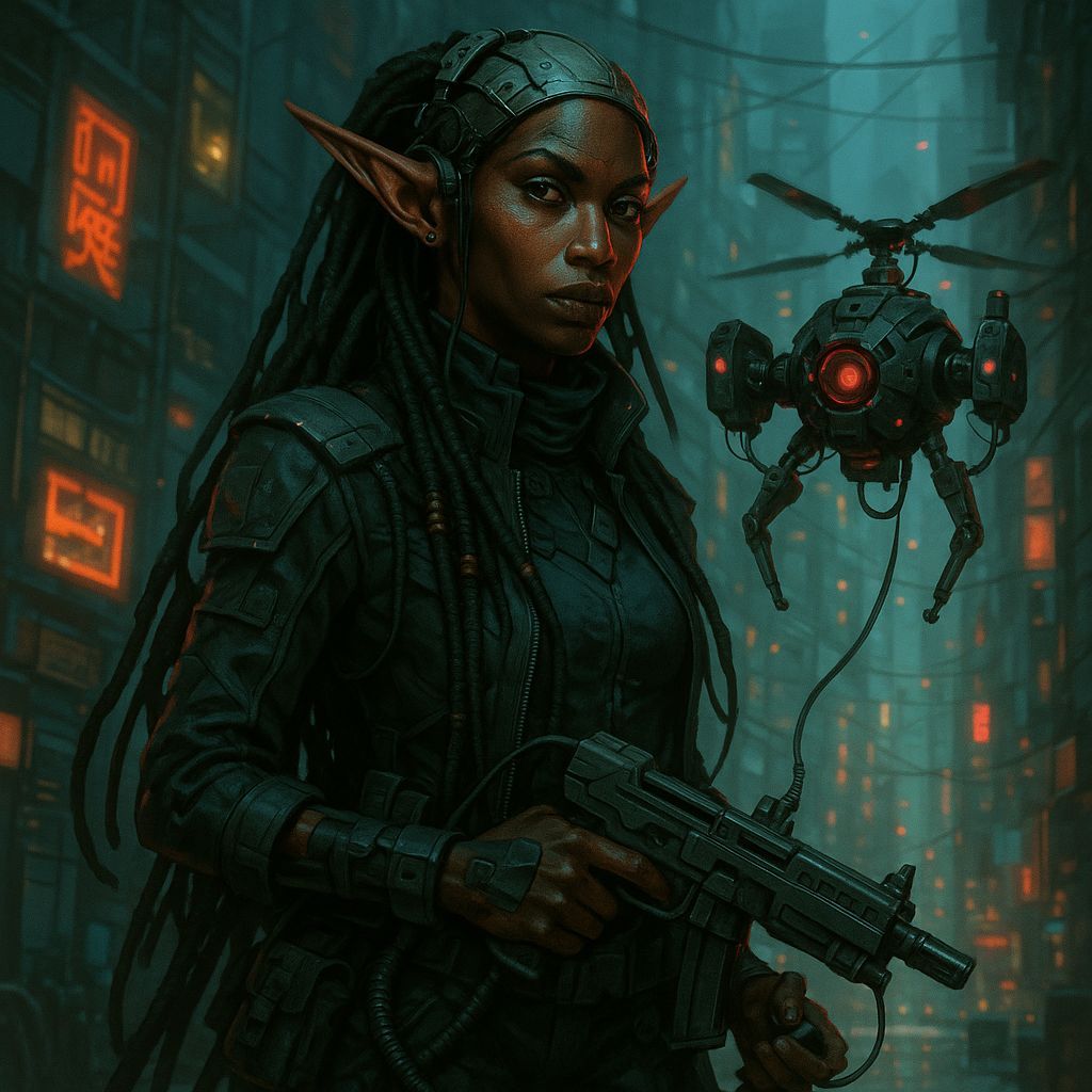 Shadowrun Female Wakayambi Rigger in Cyberpunk Style
