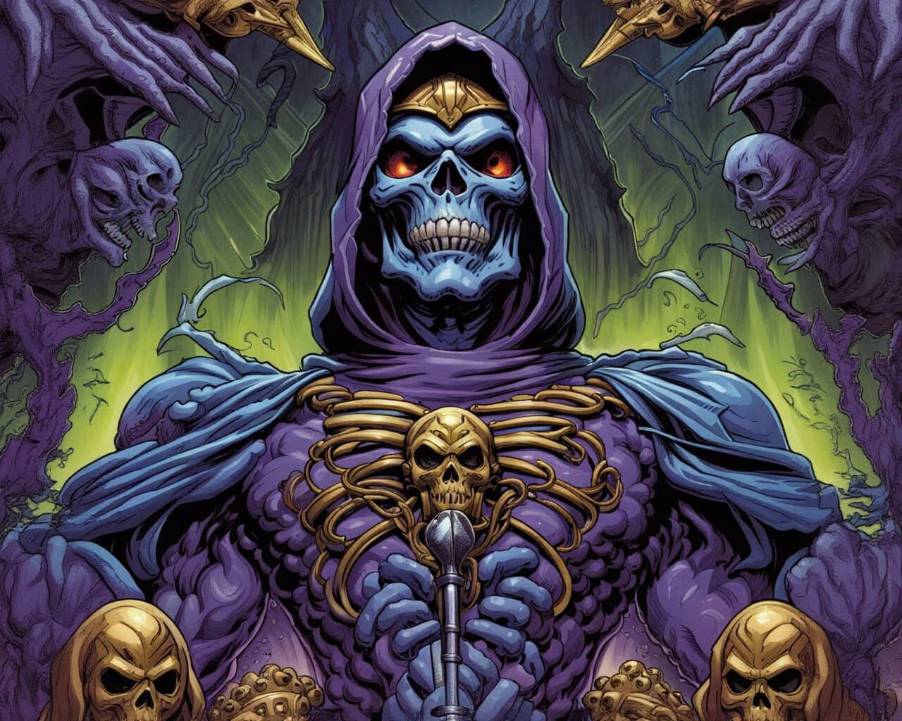 Skeletor Lord of Evil in Comic Book Art Style