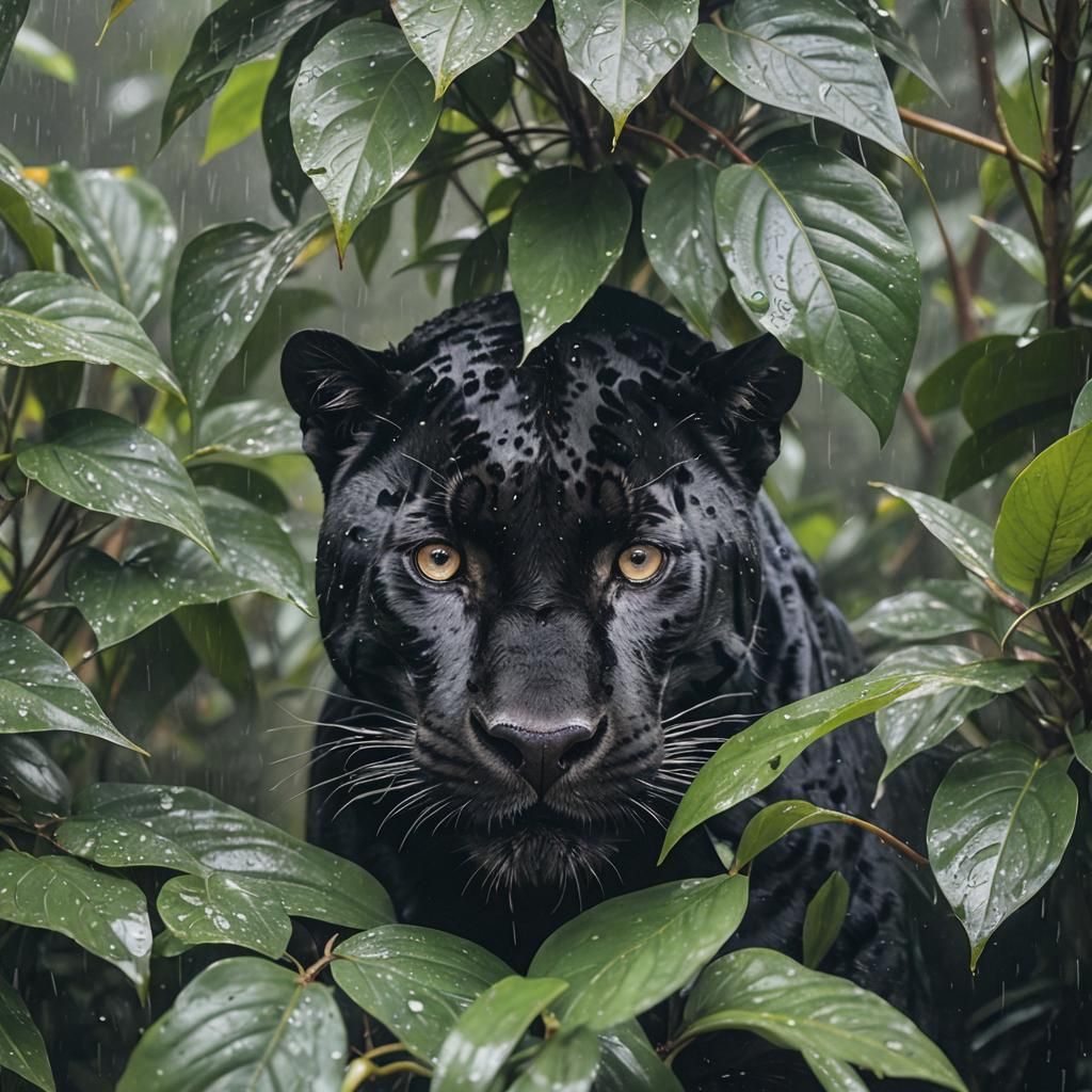 Black Jaguar in Rainforest