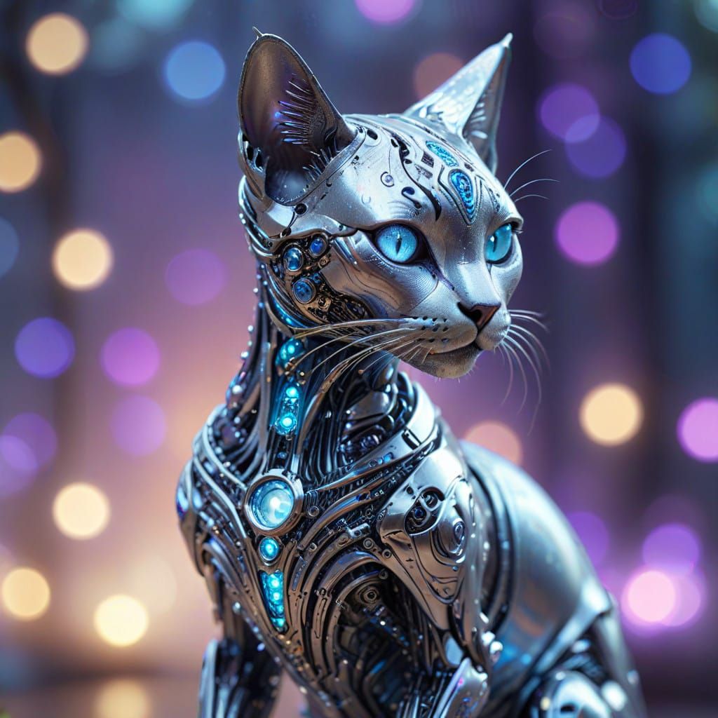Cybernetic Feline in Ethereal Glow