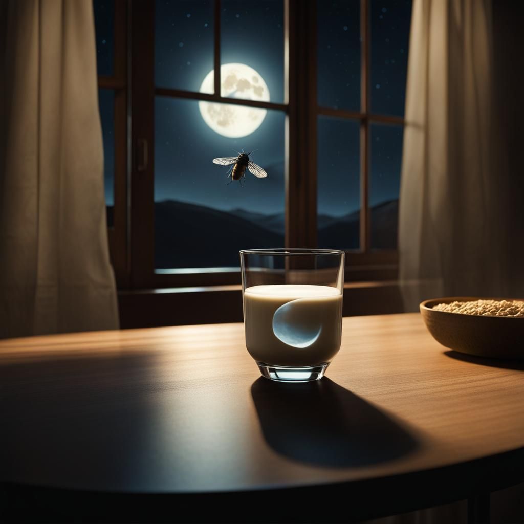 Fly and Milk: Surreal Impasto Painting at Night