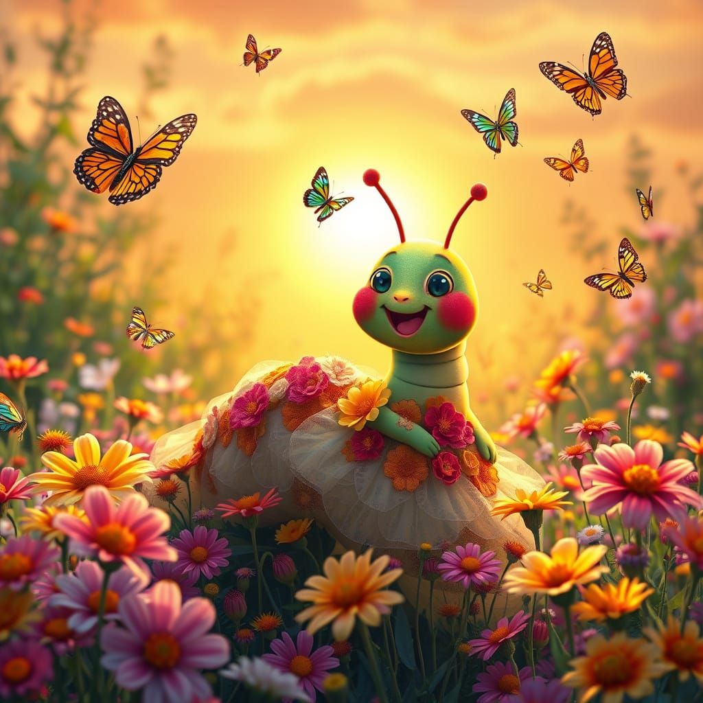 A serene Excited Caterpillar lounges amidst a field of vibra...