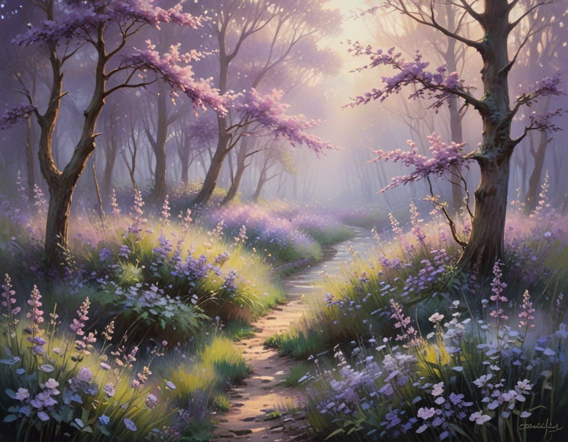 Dreamlike Purple Forest in Impressionist Style