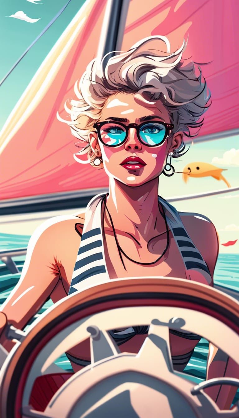 Genderfluid Person Sailing Yacht in Bikini