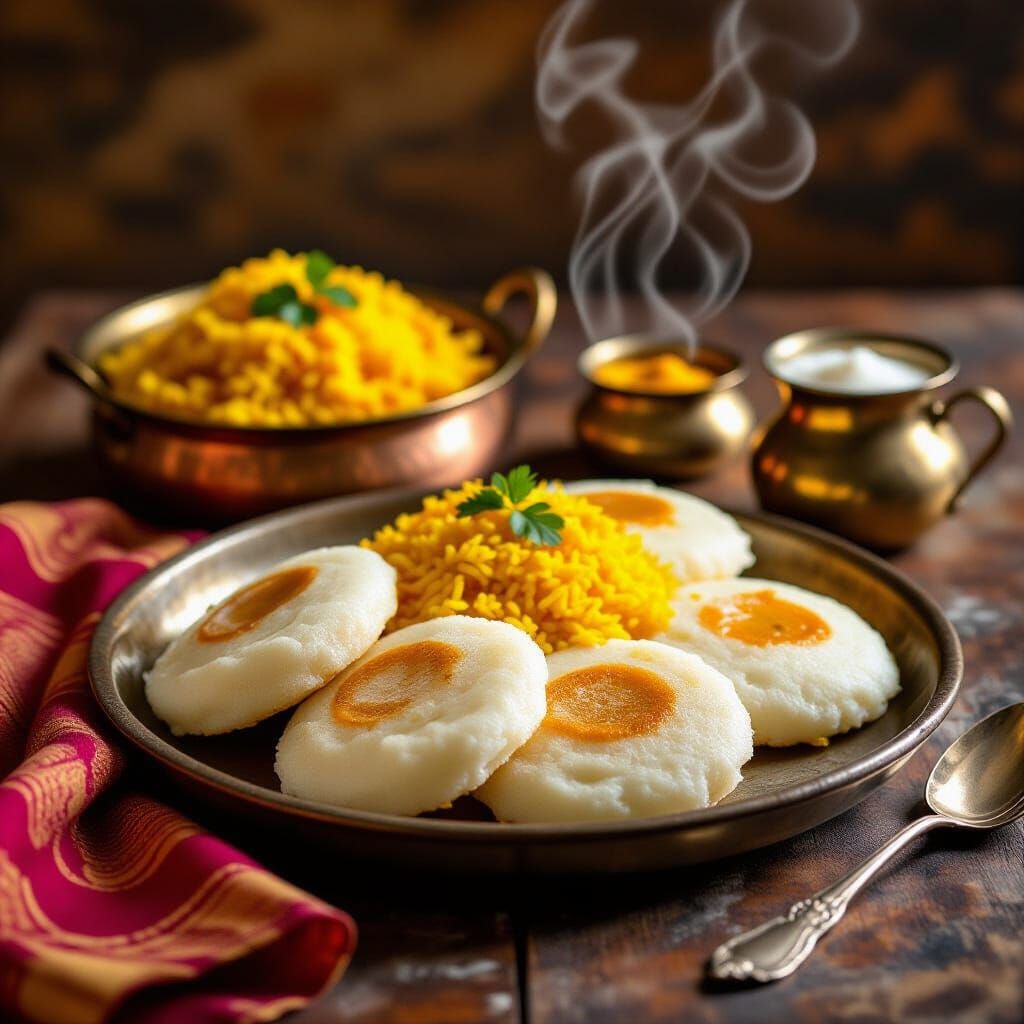 Indian Still Life: Idli and Ghee Rice
