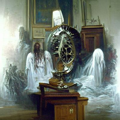 Ethereal Monstrance Clock Apparition in Oil Painting