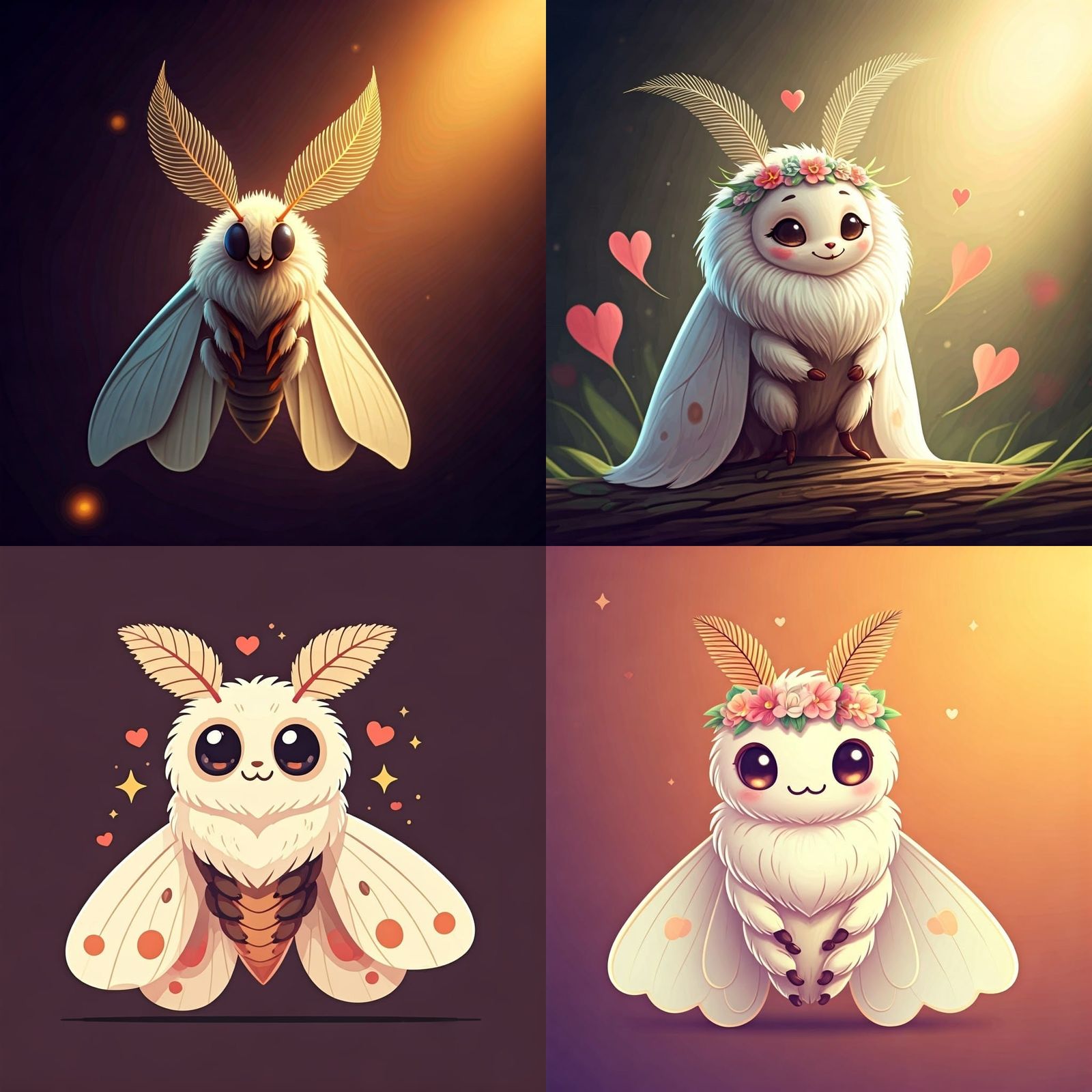 Cute White Moth with Joyful Cartoon Style