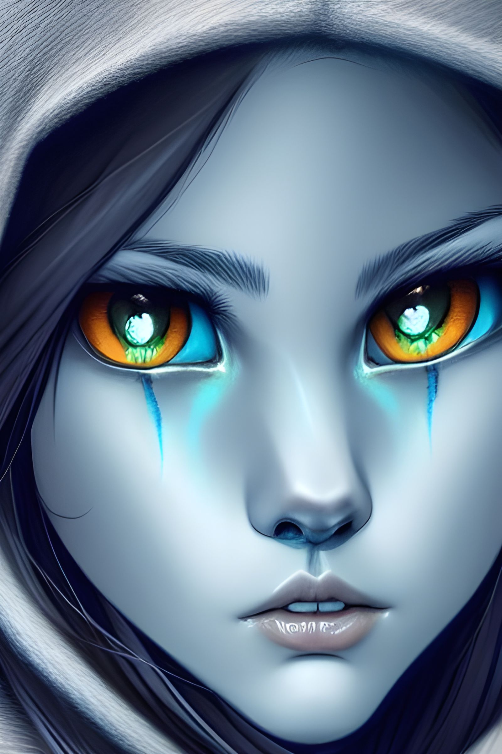 Beautiful Woman in Blue Hoodie: Digital Art