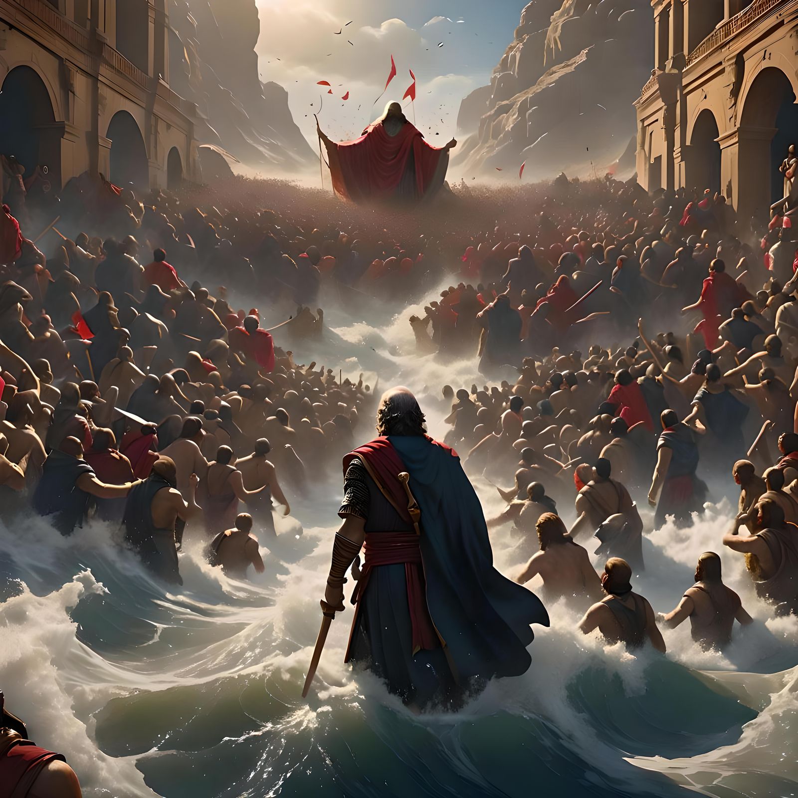 Moses Parting the Red Sea: Hyperrealistic Dark Fantasy