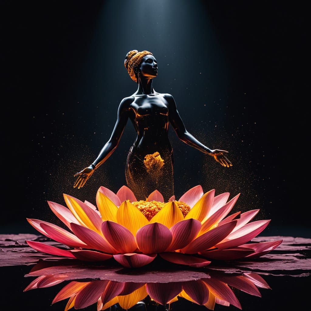 The Venus of Milo Rises from a Lotus Flower in a Dramatic Sh...