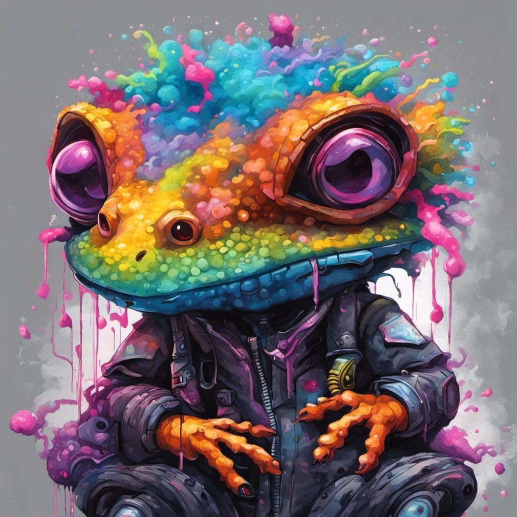 Fluffy Cyberpunk Gecko in Graffiti Splash Art