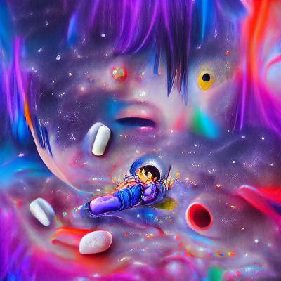 Astral Anime Figure in Space, Holographic Illustration