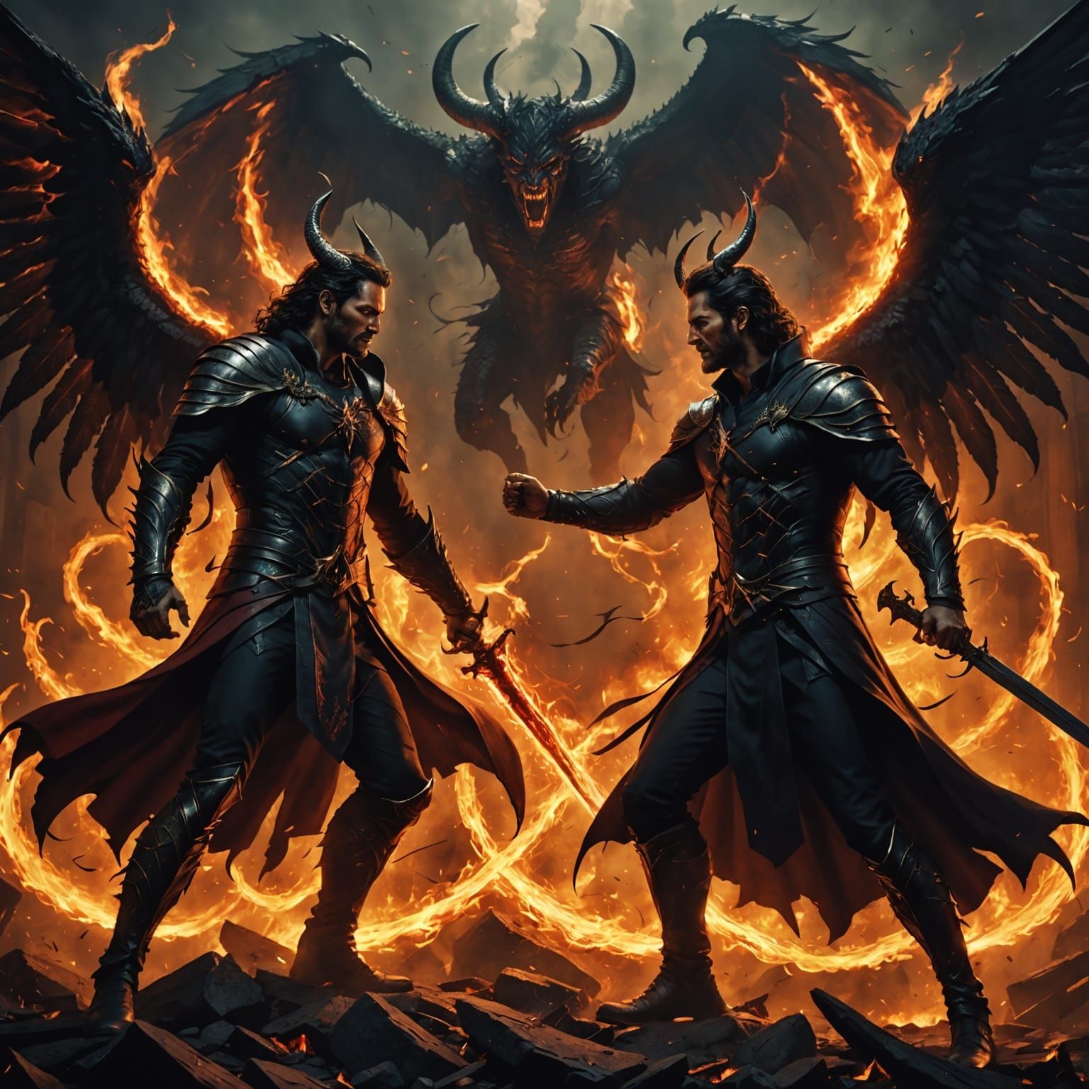 Lucifer and Michael Dramatic Confrontation