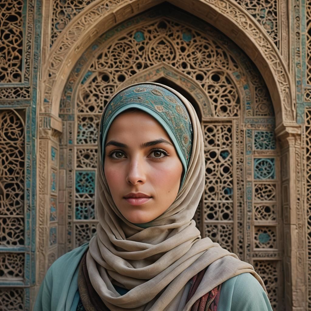 Woman in Hijab: Afghan Architectural Portrait