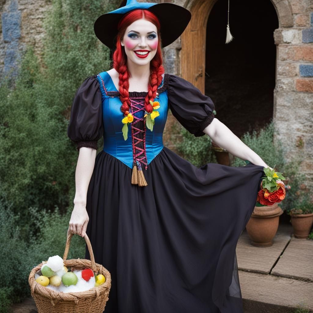 Whimsical Witch in Hippy Snow White Dress