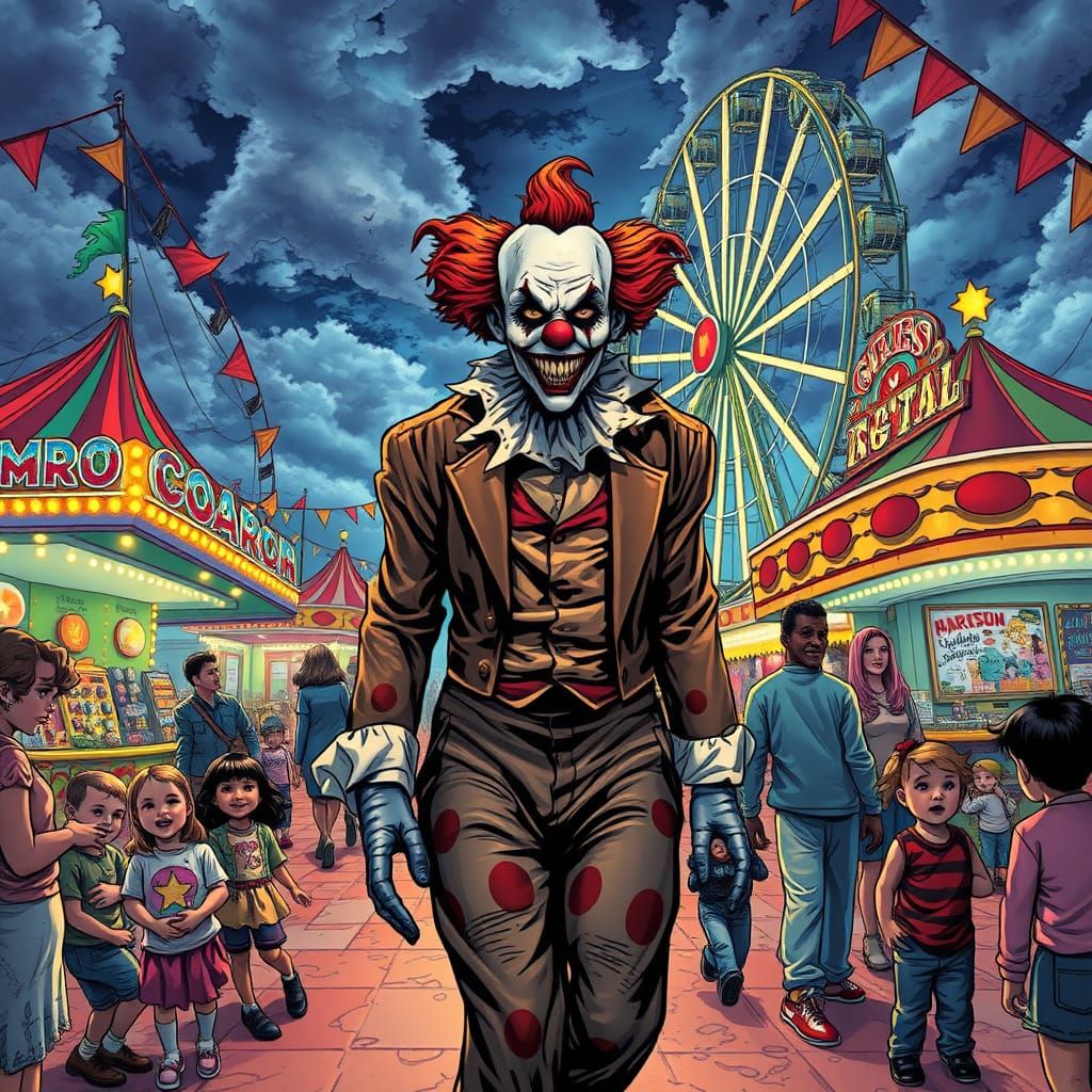 Creepy Clown at Carnival, Comic Book Style