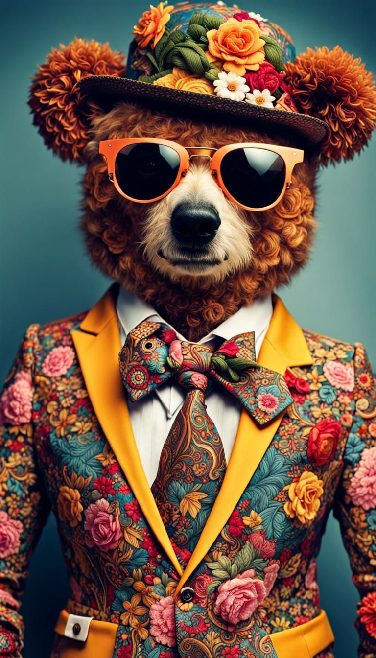 Baroque Teddy Bear in Embroidered Floral Suit
