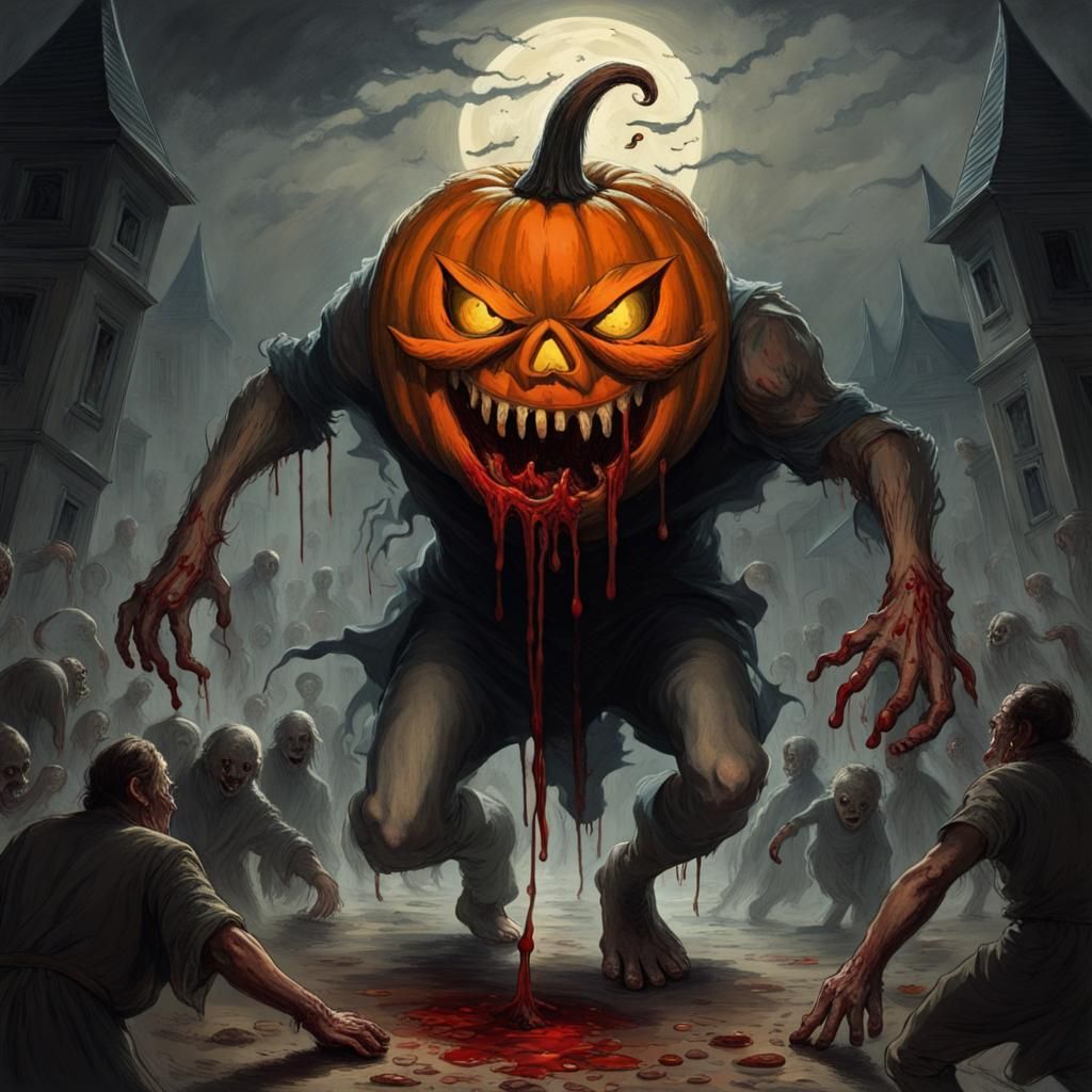 Terrifying Jack-o-Lantern Monster Chase Scene