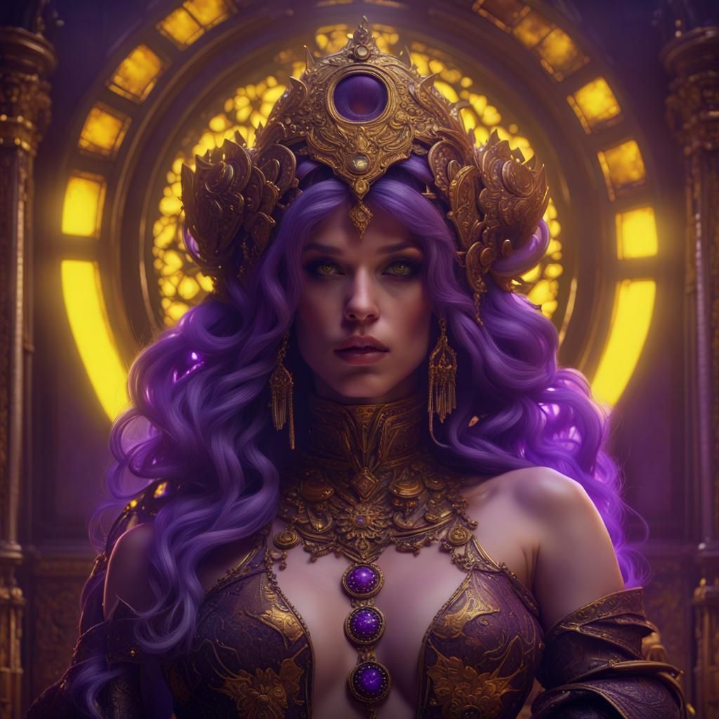 Dark Fantasy Masterpiece in Purple and Yellow