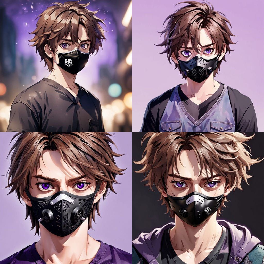 Portrait of Teenager with Purple Eyes and Black Mask