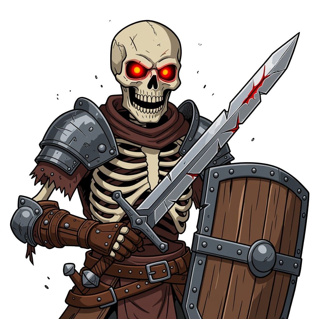 Menacing Skeleton Warrior in Toon Sketch Style
