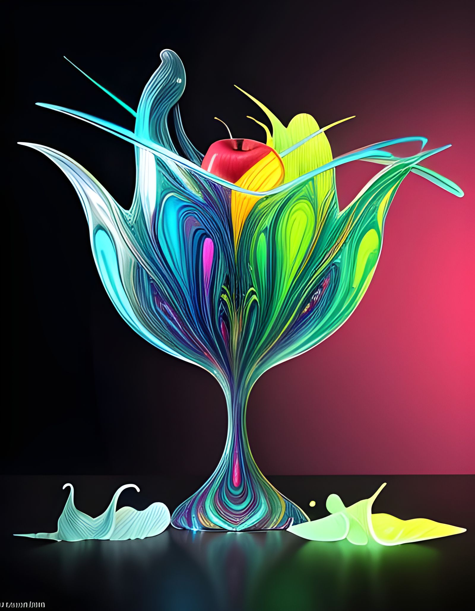 Iridescent Glass Apple Sculpture in Minimalist Style