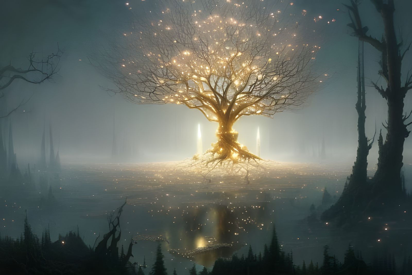 Ethereal Tree of White Energy: A Matte Painting