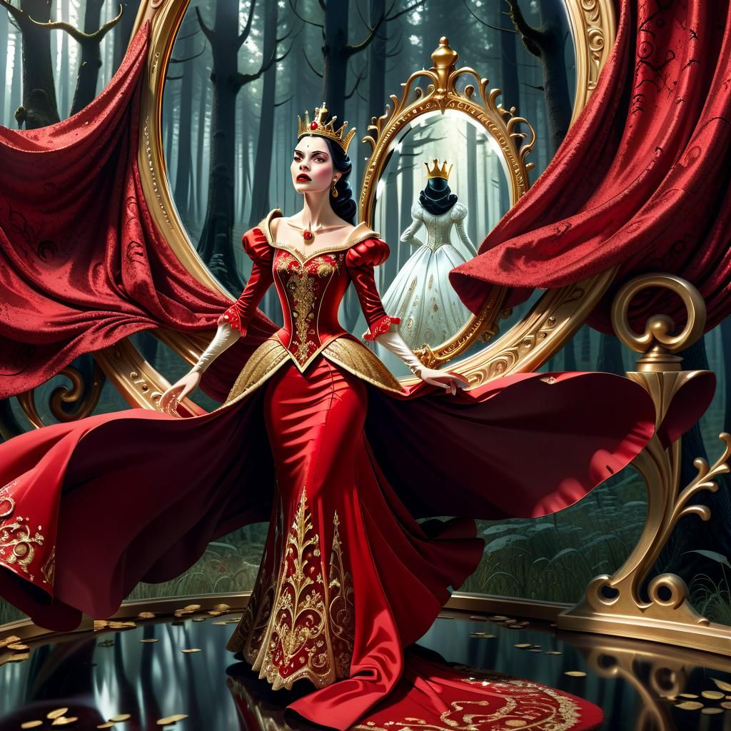 Evil Queen and Frightened Princess in a Forest