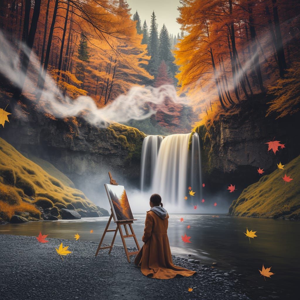 Artist Captures Animated Autumn Waterfall in Golden Hour